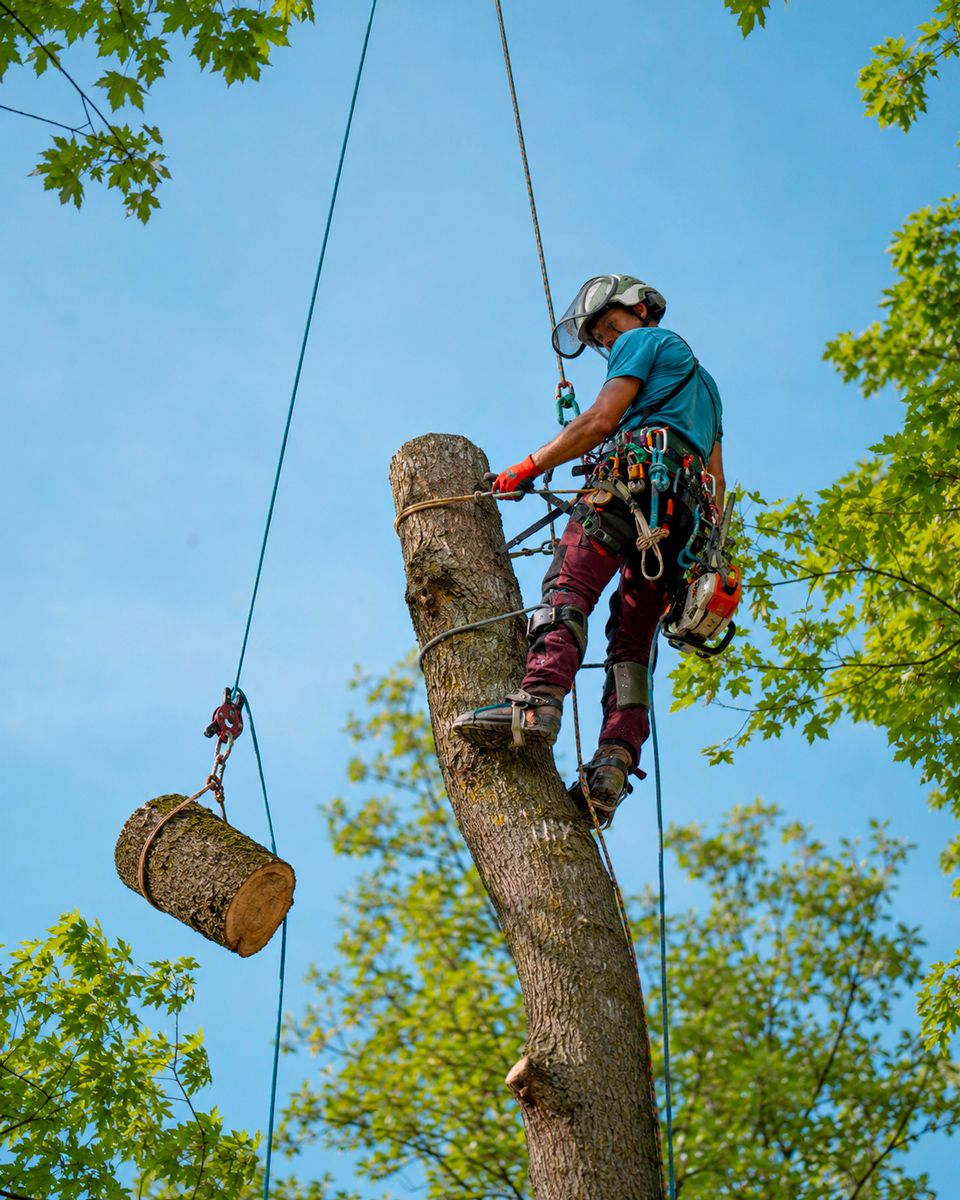 Man Putting Down A Track Of A Tree